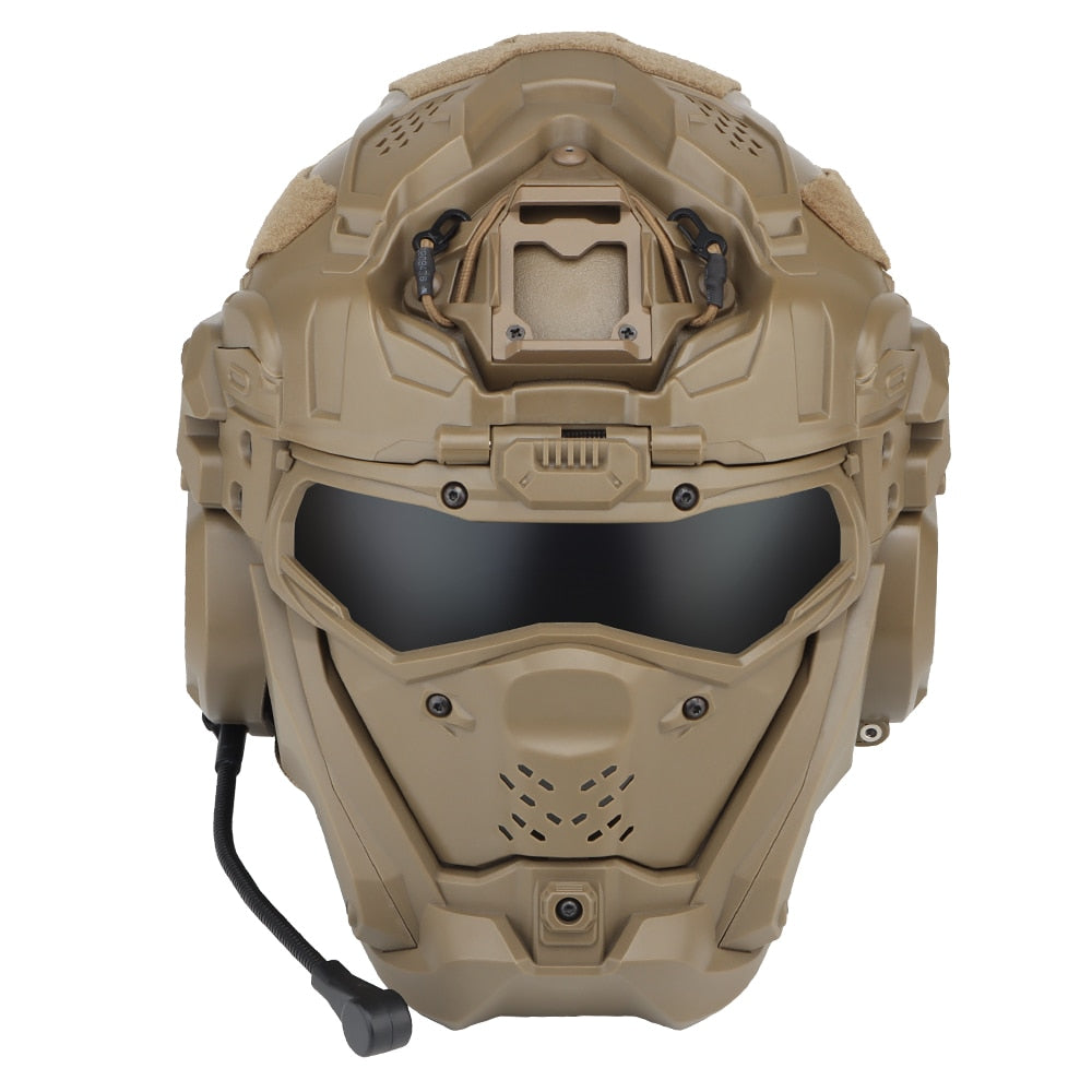 Tactical Assault Helmet - Modern Militärhjälm med Skyddsmask och Headset - Inkl Night Vision Fäste