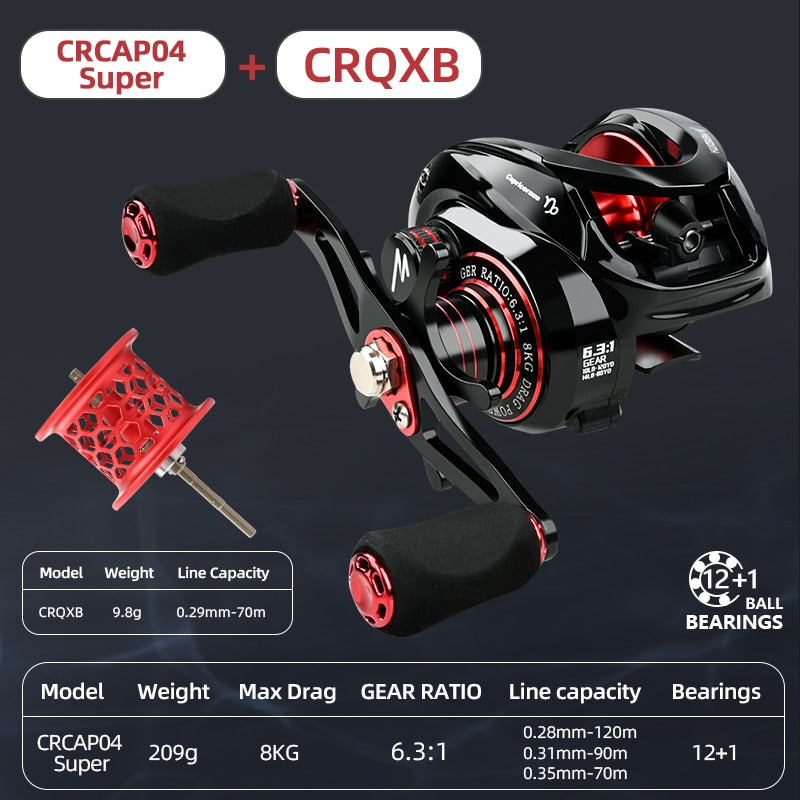 Multirulle - Baitcasting Reel High Speed 6.3:1 Gear Ratio 12+1BB Fresh Saltwater Magnetic Brake System Ultralight Fishing CR04 Series