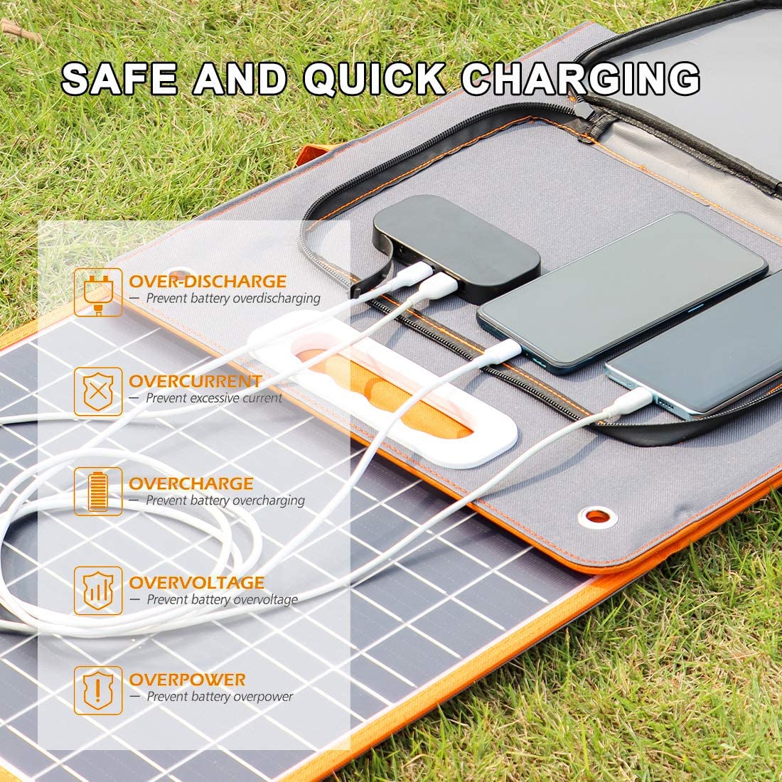 Solpanelsladdare med DC-utgång från Flashfish, 18V, 100W hopfällbar s PD Type-c QC3.0 för telefoner Tabletter Camping Van RV Trip