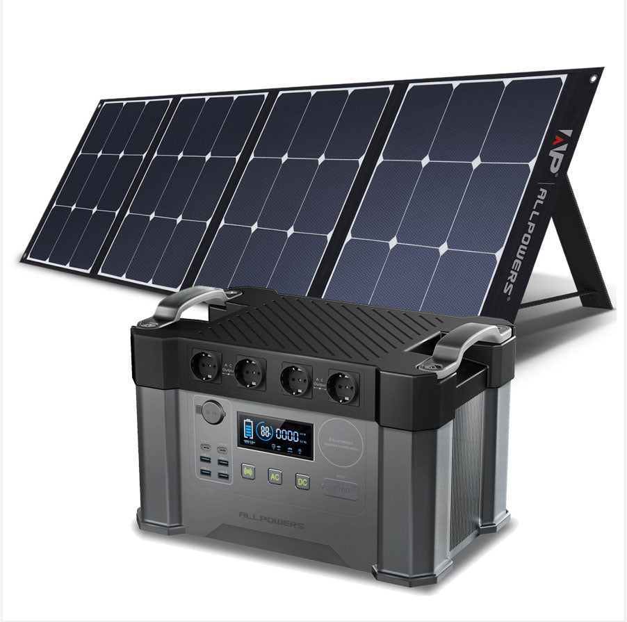 Powerstation från ALLPOWERS - Portable Generator 110/220V - Power Station 2000W / 700W Emergency Power Supply With 200W Monocrystalline solar panels