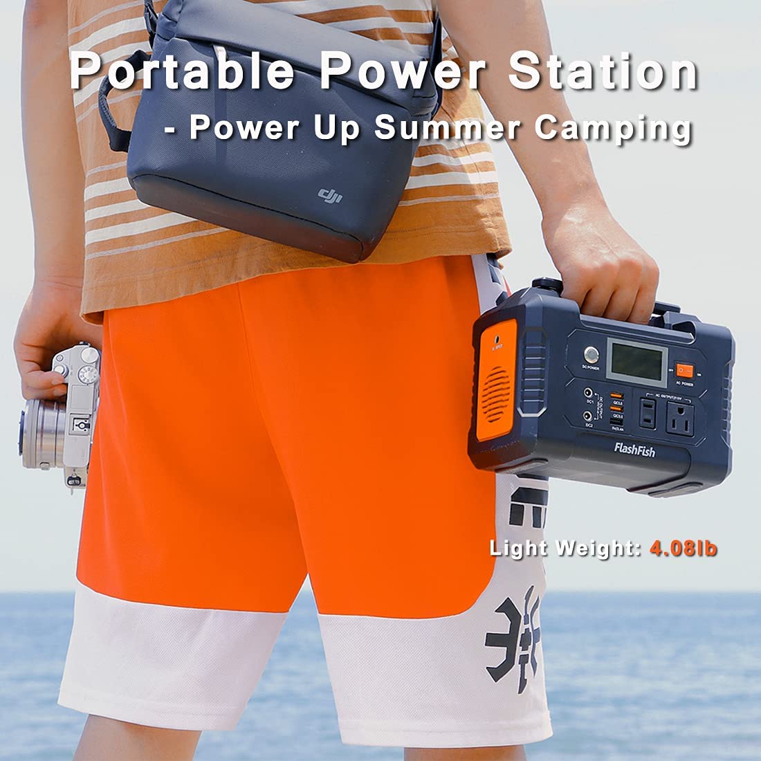 Powerstation från Flashfish 100-127V - Powerbank med solar Generator AC 200W 151WH (40800mAh/3,7V)