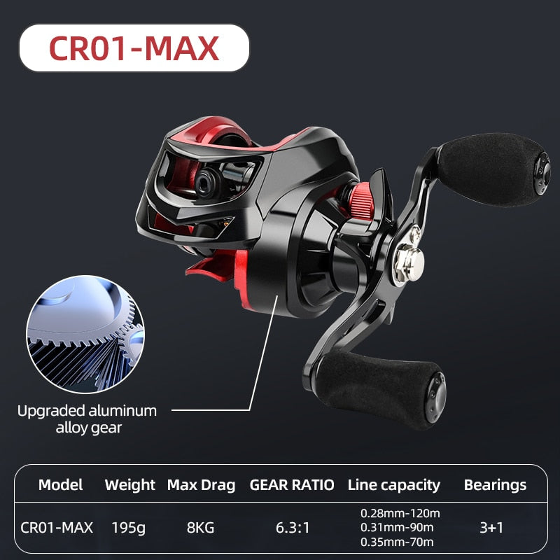 Multirulle - Baitcasting Reel High Speed 6.3:1 Gear Ratio 12+1BB Fresh Saltwater Magnetic Brake System Ultralight Fishing CR04 Series