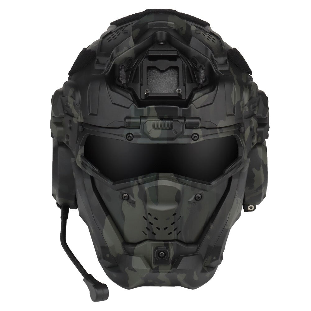 Tactical Assault Helmet - Modern Militärhjälm med Skyddsmask och Headset - Inkl Night Vision Fäste