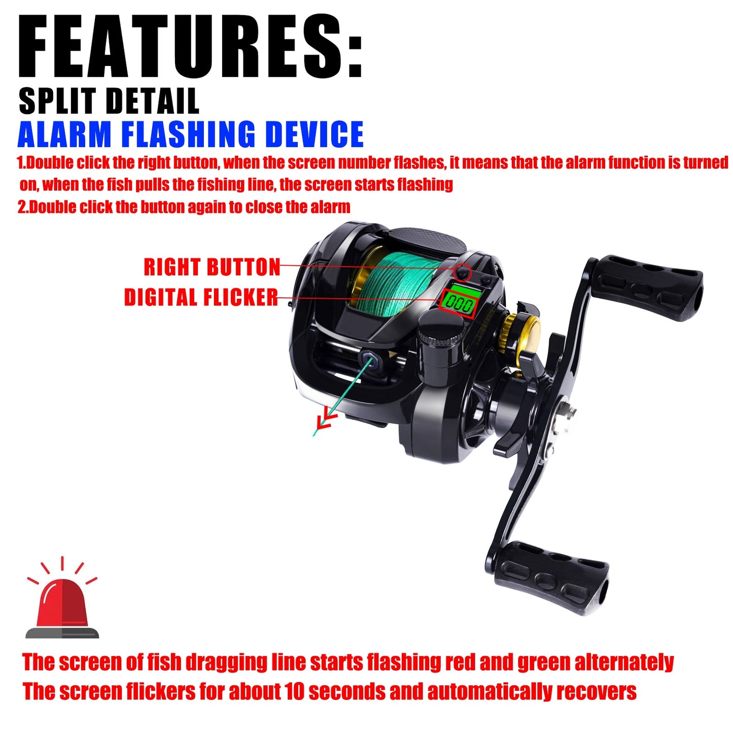 Fiskerulle med LED Monitor - LLED Screen - Electronic Fishing Reel Baitcasting High Speed 7.2:1 10kg