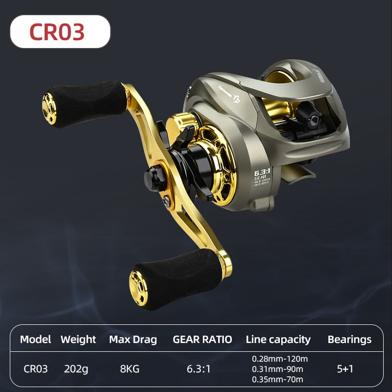 Multirulle - Baitcasting Reel High Speed 6.3:1 Gear Ratio 12+1BB Fresh Saltwater Magnetic Brake System Ultralight Fishing CR04 Series