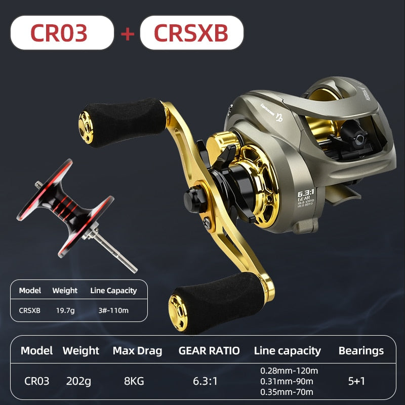 Multirulle - Baitcasting Reel High Speed 6.3:1 Gear Ratio 12+1BB Fresh Saltwater Magnetic Brake System Ultralight Fishing CR04 Series