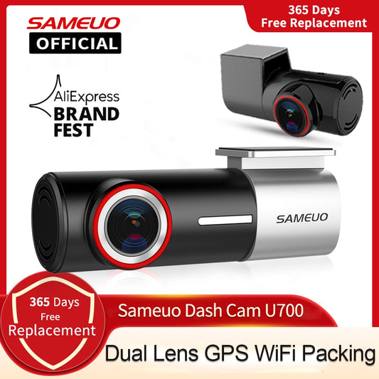 Parkeringsmonitor - Bilkamera - SAMEUO U700 Dash Camera Recorder QHD 1944P Bil DVR med 2 cam dashcam WiFi Video Recorder 24H