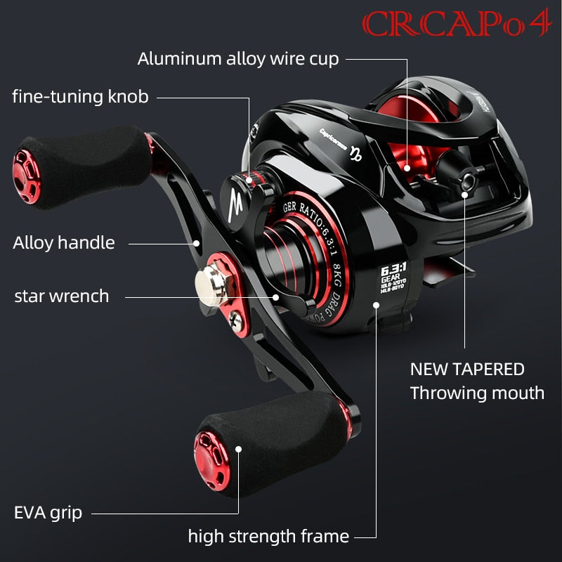 Multirulle - Baitcasting Reel High Speed 6.3:1 Gear Ratio 12+1BB Fresh Saltwater Magnetic Brake System Ultralight Fishing CR04 Series