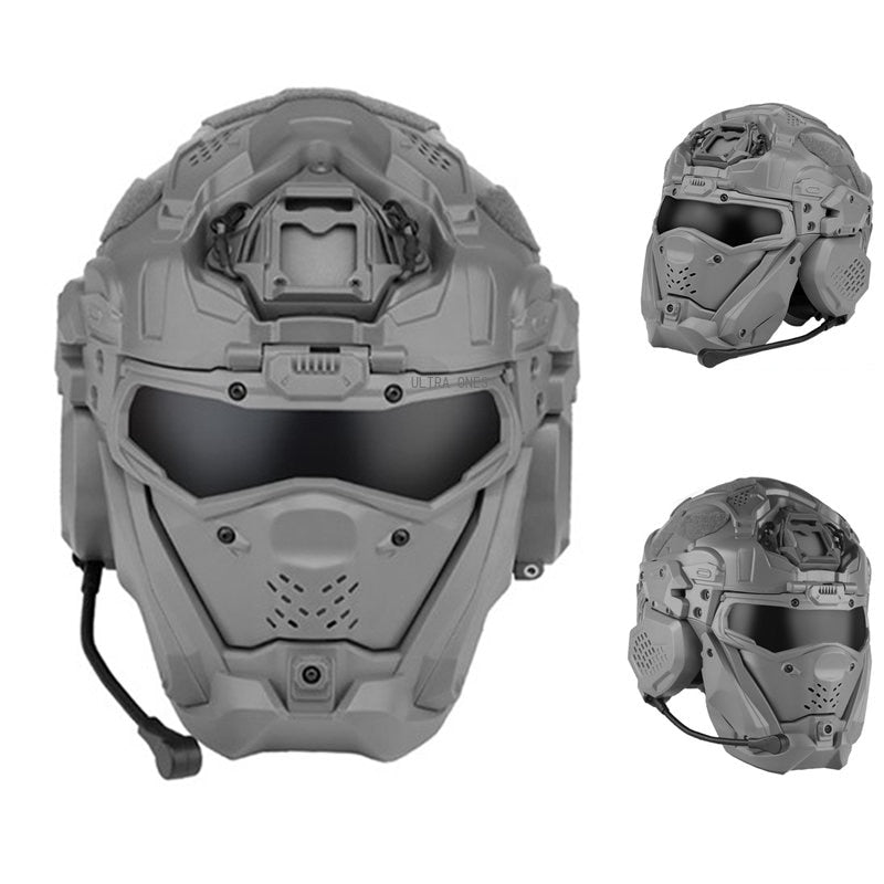 Tactical CS Helmet Paintball Airsoft Men Full Covered Helmets with Flip Mask Anti-fog Fan Shooting Helmet Built In Headset