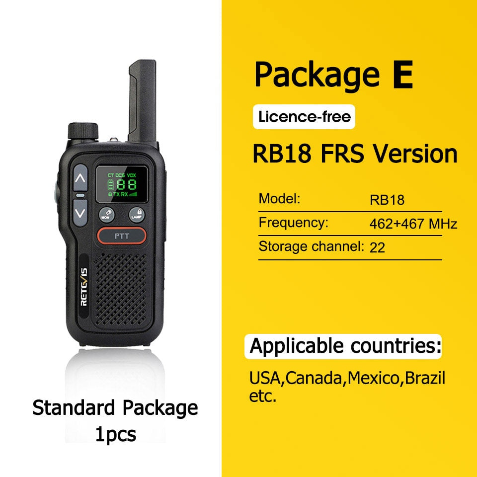 Walkie Talkie Retevis RB618 - Tvåvägsradio för jakt - Mini Walkie Talkie Rechargeable Walkie-Talkies 1 or 2 pcs PTT PMR446 Long Range Portable Two-way Radio For Hunting