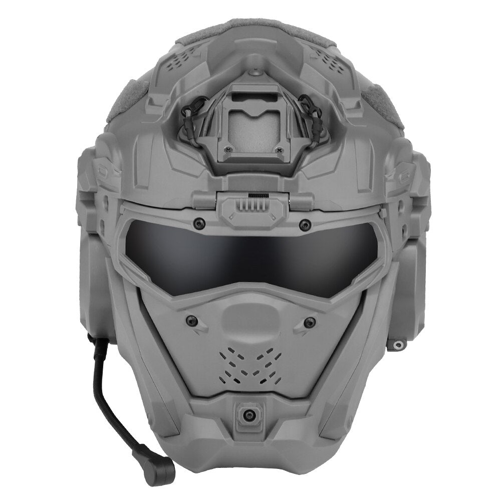 Tactical Assault Helmet - Modern Militärhjälm med Skyddsmask och Headset - Inkl Night Vision Fäste