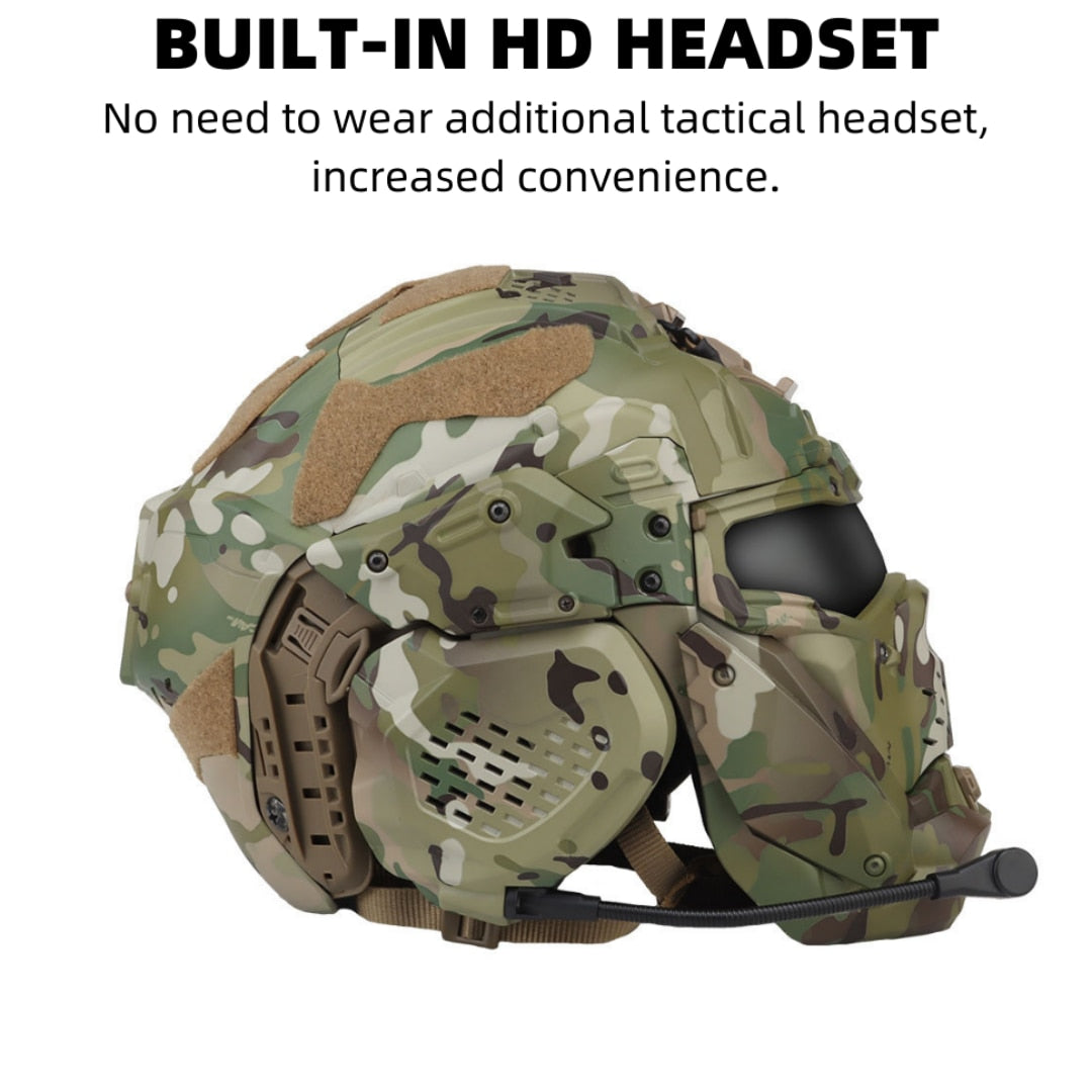 Tactical Assault Helmet - Modern Militärhjälm med Skyddsmask och Headset - Inkl Night Vision Fäste