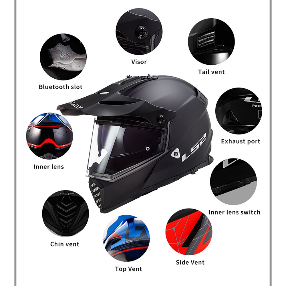 MC-Hjälm - Crosshjälm - LS2 MX436 Twin Shield Motocross Helmet PIONEER EVO Motorcycle Helmets off road