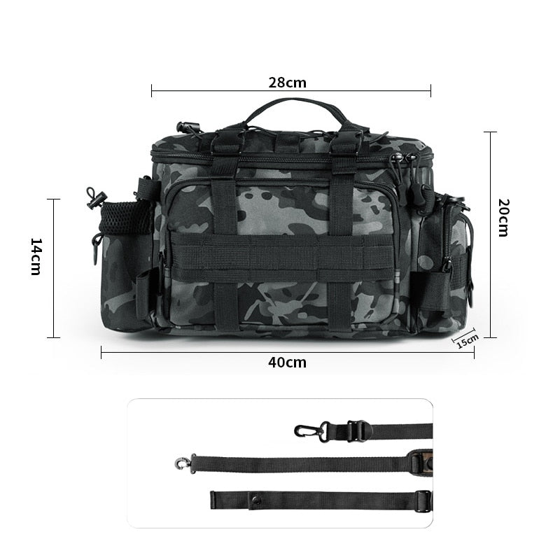 Waterproof Fishing Bag Cross Body Sling Fishing tackle Backpack with Rod Holder Box Storage Military Outdoor Compact Lure Bag