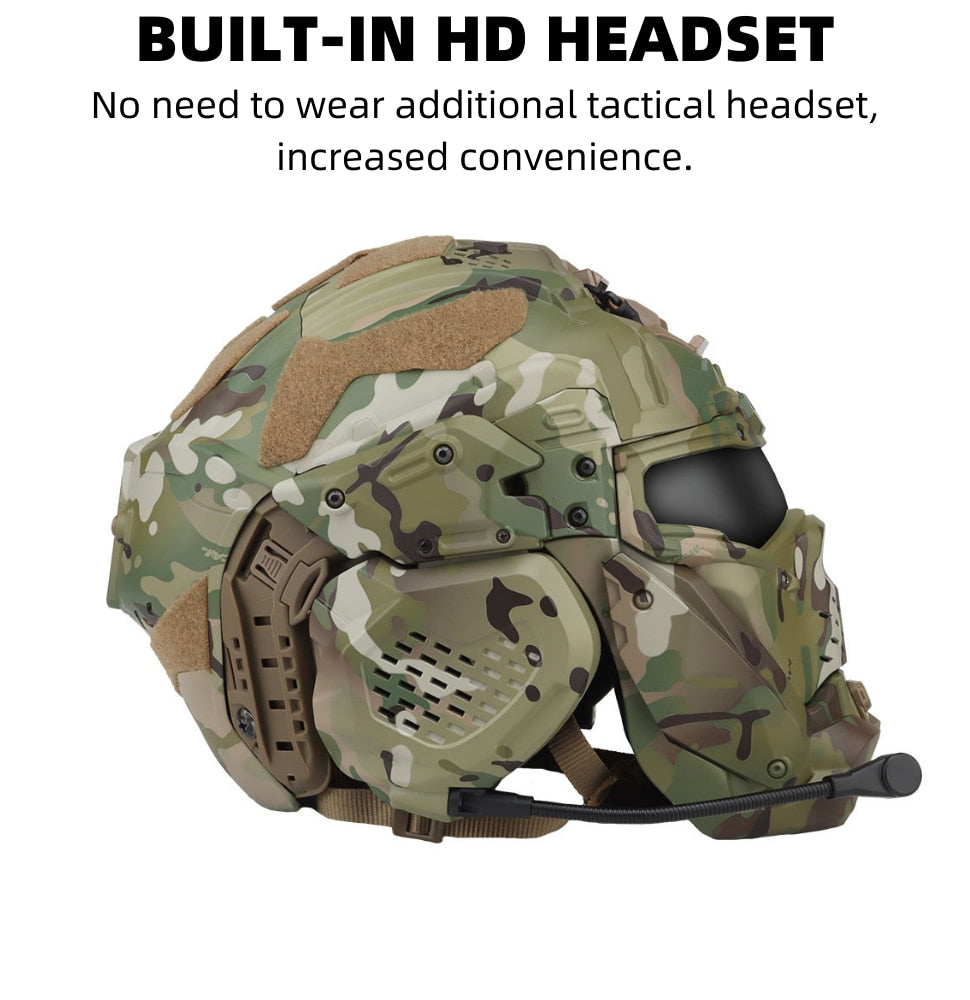 Tactical Assault Helmet - Modern Militärhjälm med Skyddsmask och Headset - Inkl Night Vision Fäste