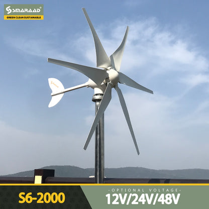 Vindturbin - Wind Turbine - 3/5/6 Blades800w, 1000w, 2000w. 48v, 24v, 12v med MPPT Controller System