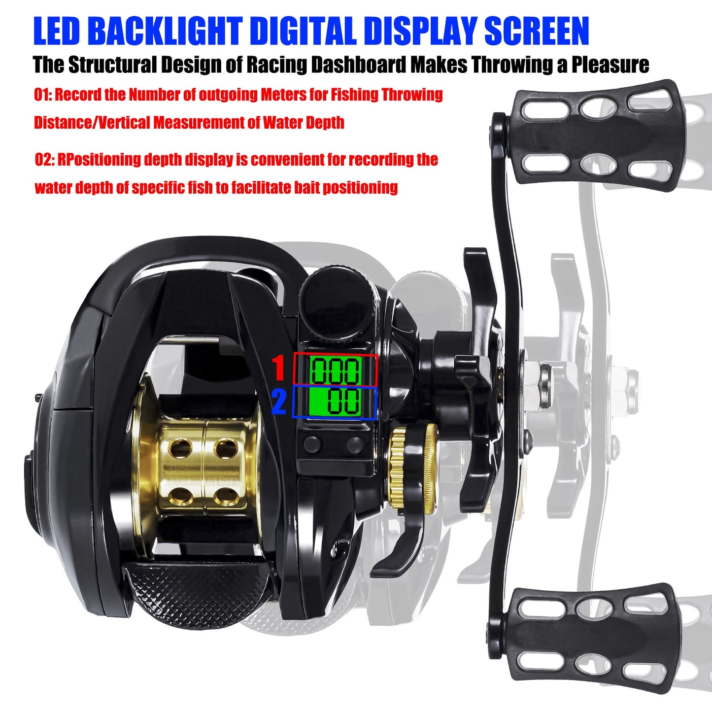 Fiskerulle med LED Monitor - LLED Screen - Electronic Fishing Reel Baitcasting High Speed 7.2:1 10kg