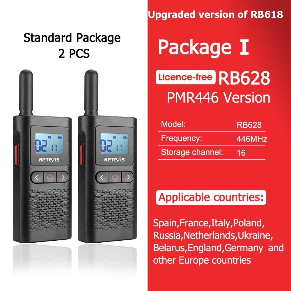 Walkie Talkie Retevis RB618 - Tvåvägsradio för jakt - Mini Walkie Talkie Rechargeable Walkie-Talkies 1 or 2 pcs PTT PMR446 Long Range Portable Two-way Radio For Hunting