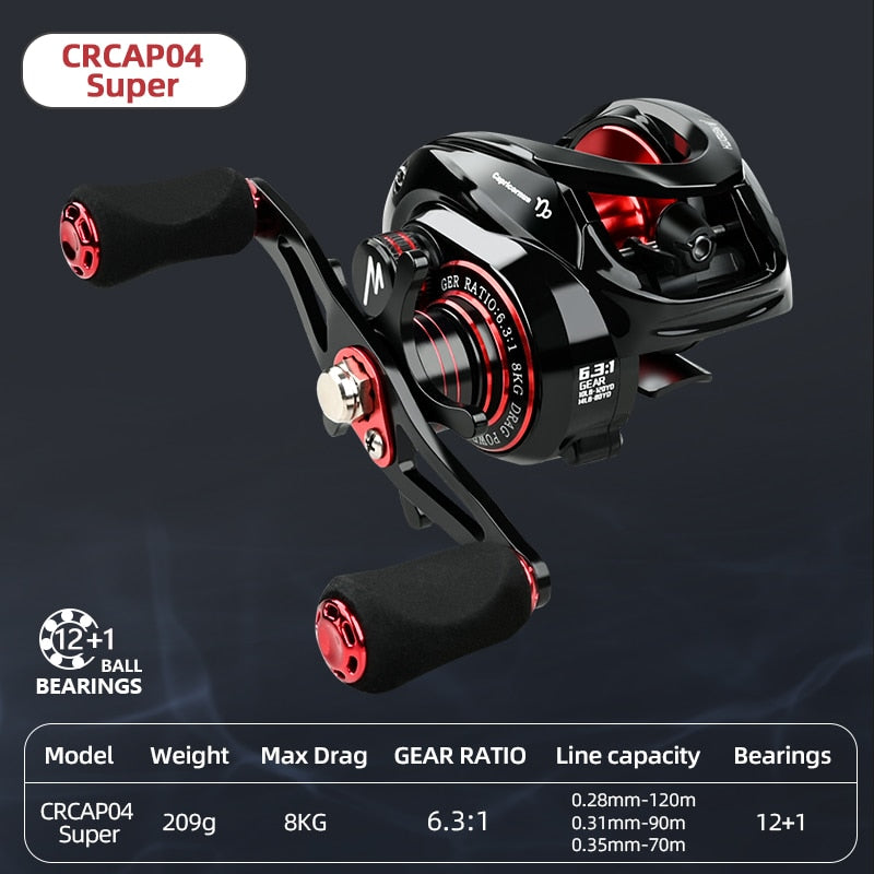 Multirulle - Baitcasting Reel High Speed 6.3:1 Gear Ratio 12+1BB Fresh Saltwater Magnetic Brake System Ultralight Fishing CR04 Series