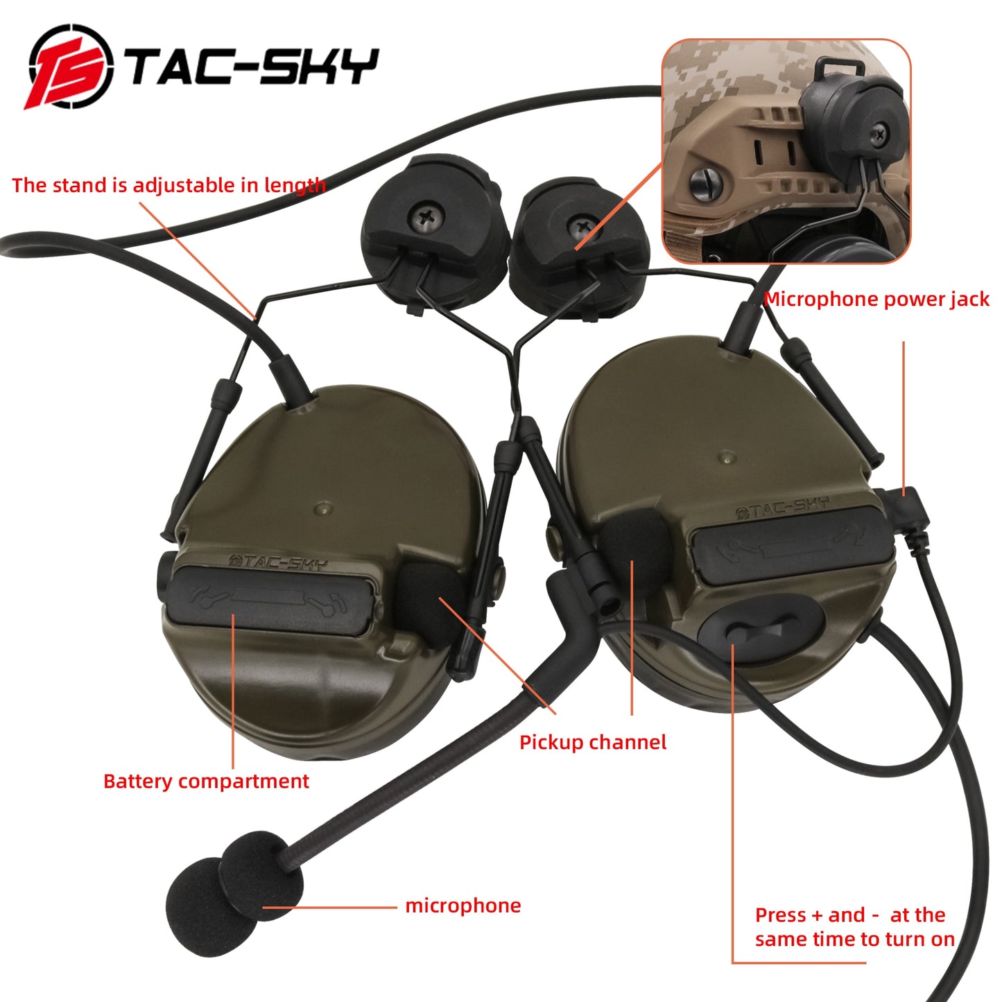 Taktiskt Headset - TAC-SKY Comtac III Hjälm ARC Rail Bracket version Brusreducerande Radiokommunikation