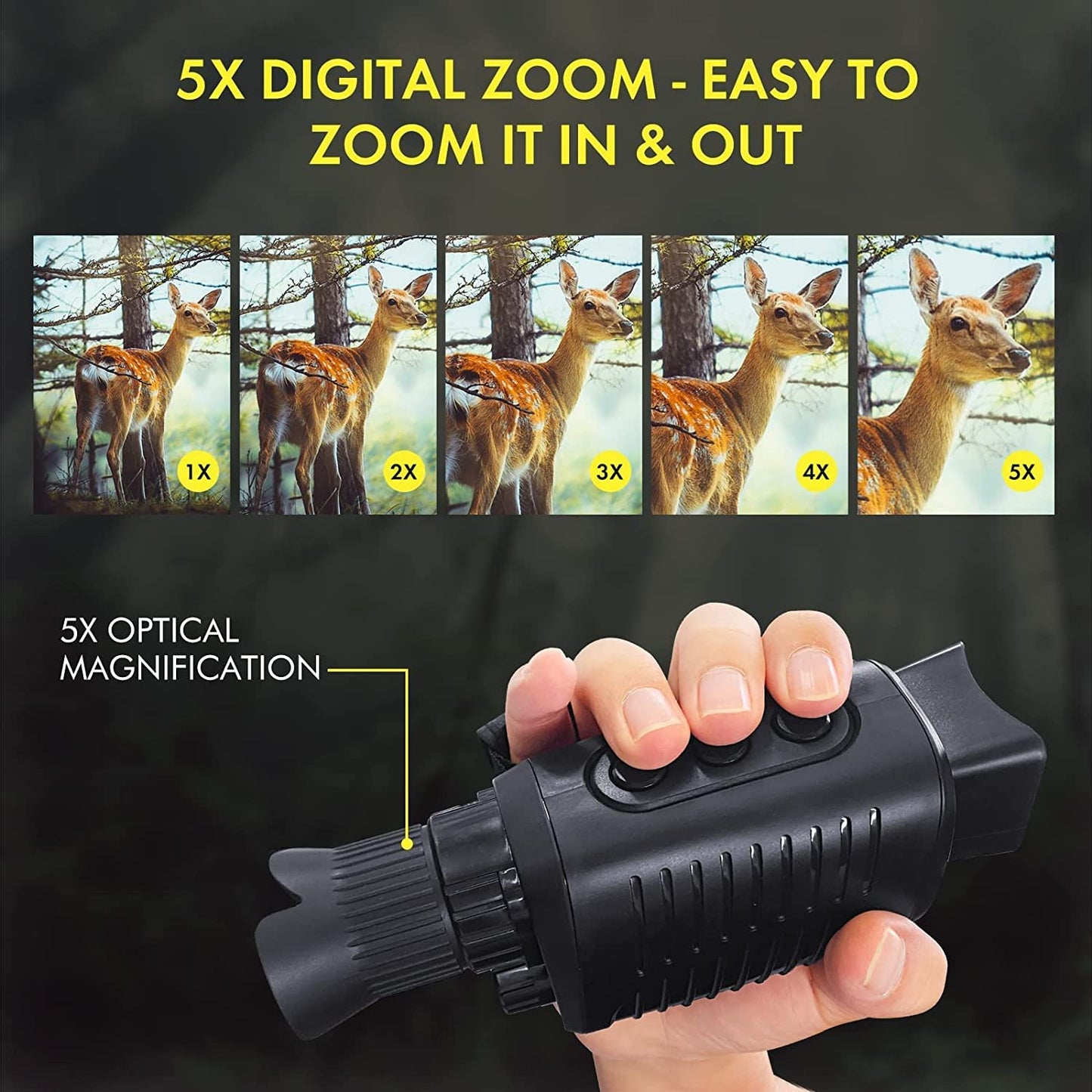 Night Vision Monocular Device 1080P HD Infrared 5x Digital Zoom - 100% Visibility in Darkness 300m