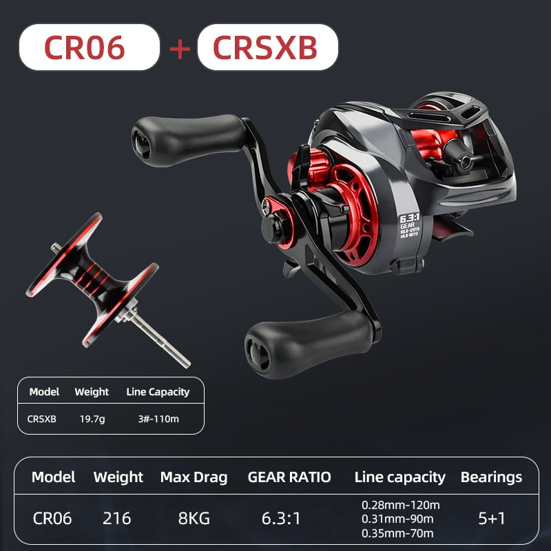 Multirulle - Baitcasting Reel High Speed 6.3:1 Gear Ratio 12+1BB Fresh Saltwater Magnetic Brake System Ultralight Fishing CR04 Series