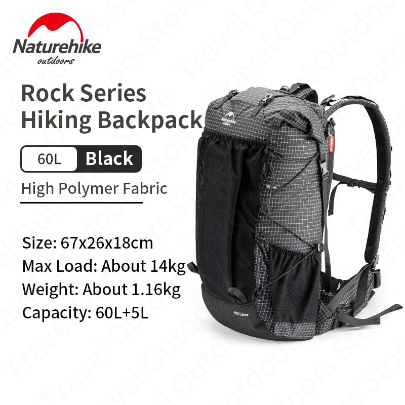 Vandringsväska från Naturehike Outdoor Bag 60L Vattentät klätterryggsäck Sportväska med hög kapacitet Herr/Kvinnor Ultralätt Vandringsreseryggsäck