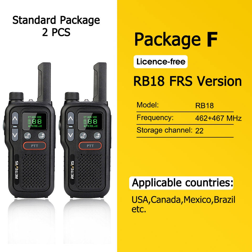 Walkie Talkie Retevis RB618 - Tvåvägsradio för jakt - Mini Walkie Talkie Rechargeable Walkie-Talkies 1 or 2 pcs PTT PMR446 Long Range Portable Two-way Radio For Hunting