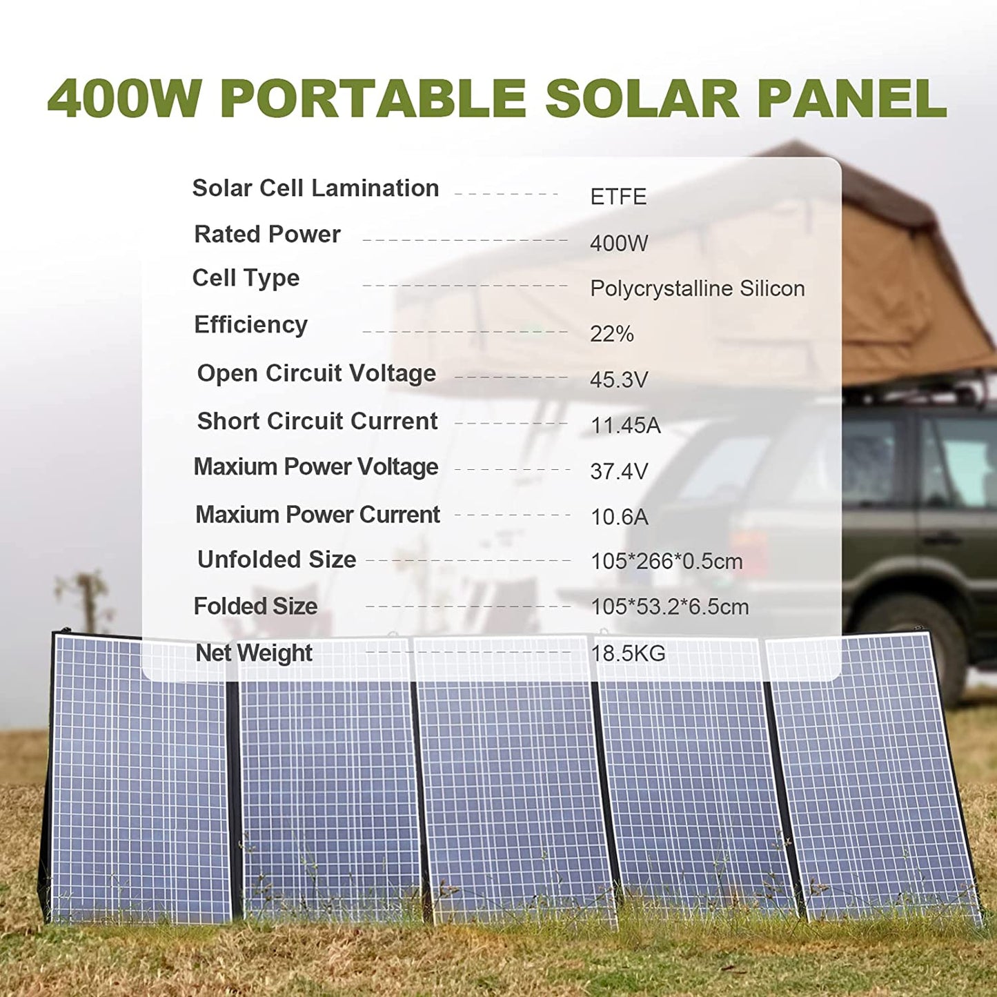 Solcellskit för camping och stugan från ALLPOWERS - Hopfällbar solpanel 400W / 200W / 140W / 100W / 60W Solcellsladdare med MC-4-utgång för Power Station Solar Generator