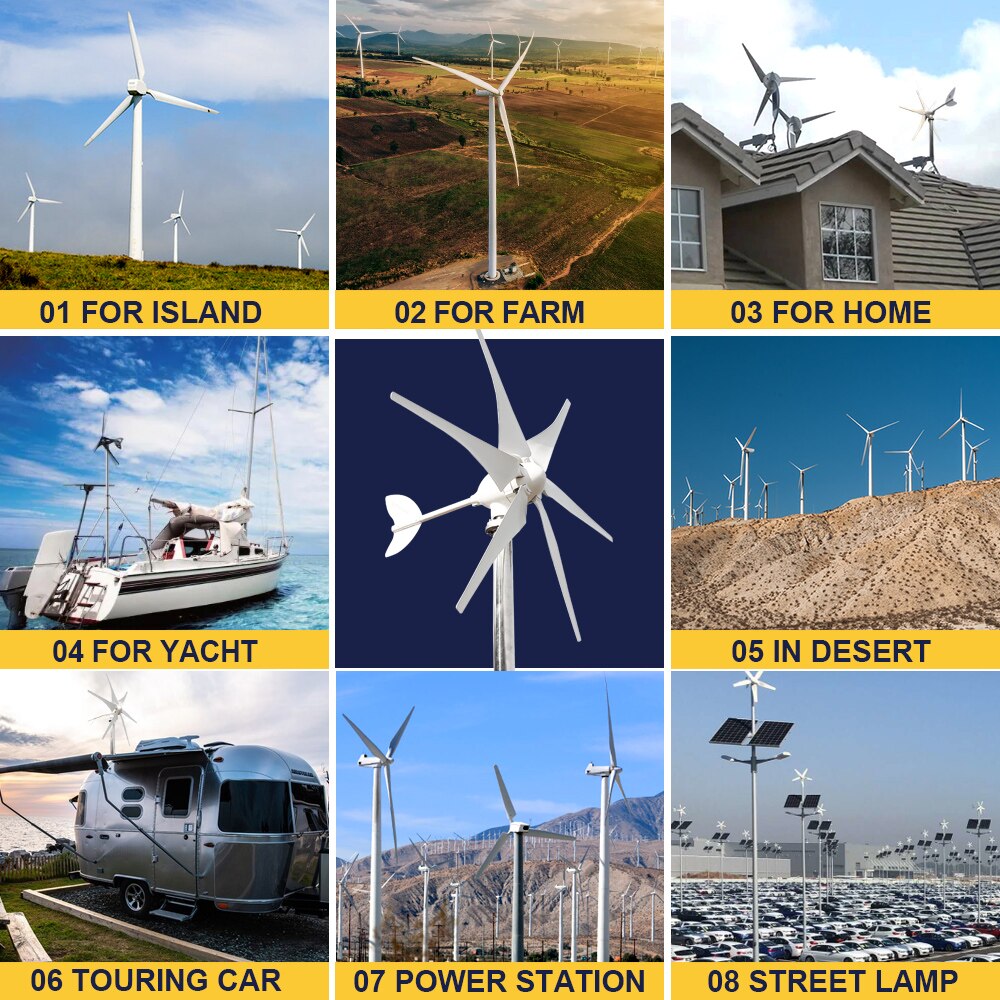 Vindturbin - Wind Turbine - 3/5/6 Blades800w, 1000w, 2000w. 48v, 24v, 12v med MPPT Controller System