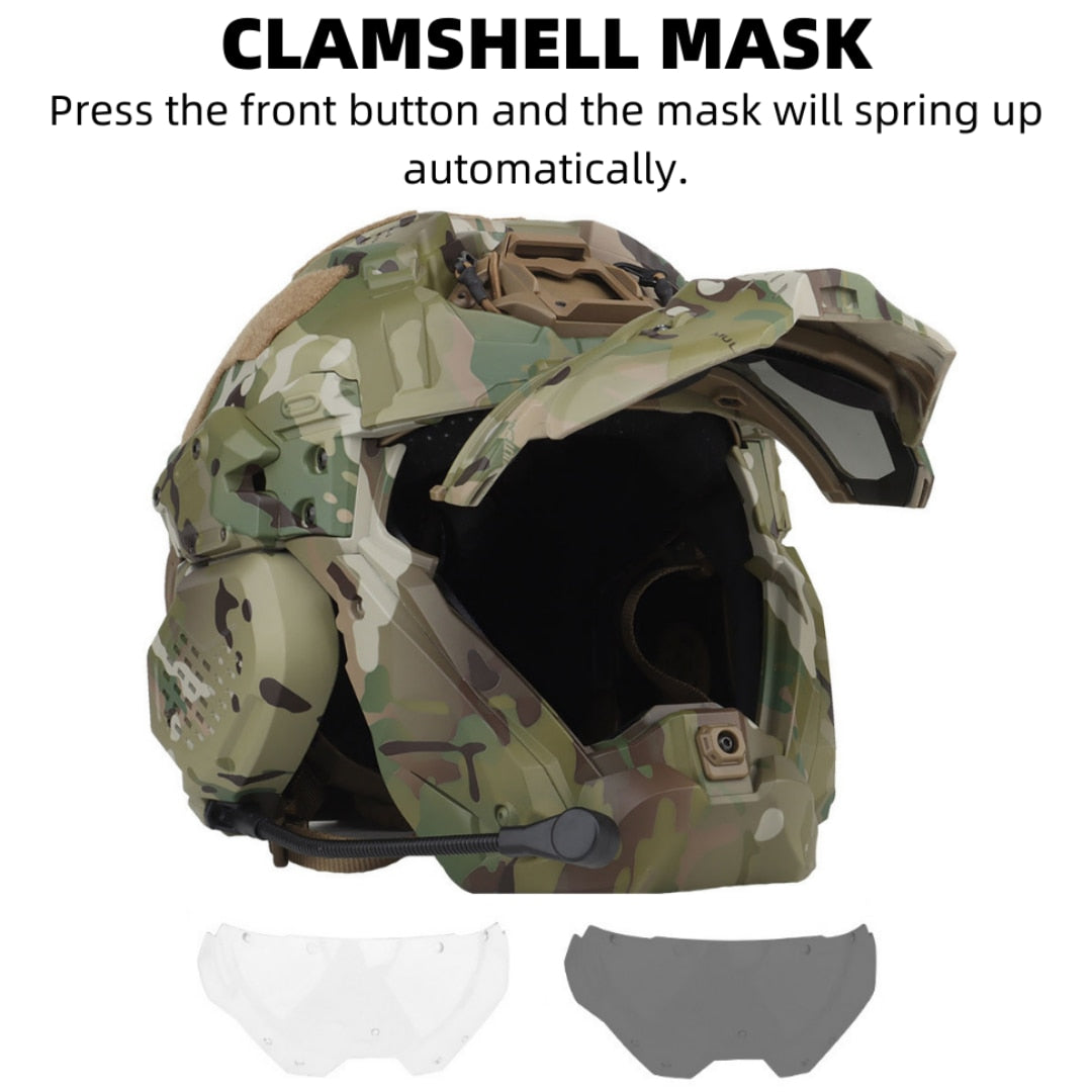 Tactical Assault Helmet - Modern Militärhjälm med Skyddsmask och Headset - Inkl Night Vision Fäste