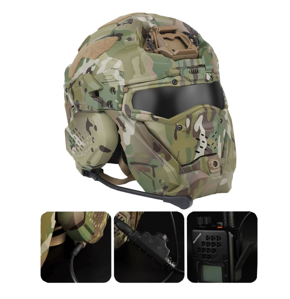 Tactical Assault Helmet - Modern Militärhjälm med Skyddsmask och Headset - Inkl Night Vision Fäste