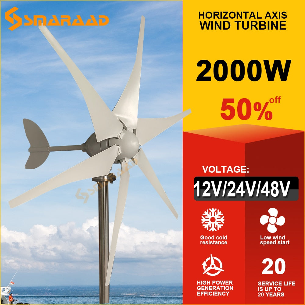 Vindkraftverk - Energy Wind Generator 2000W Horizontal Turbine