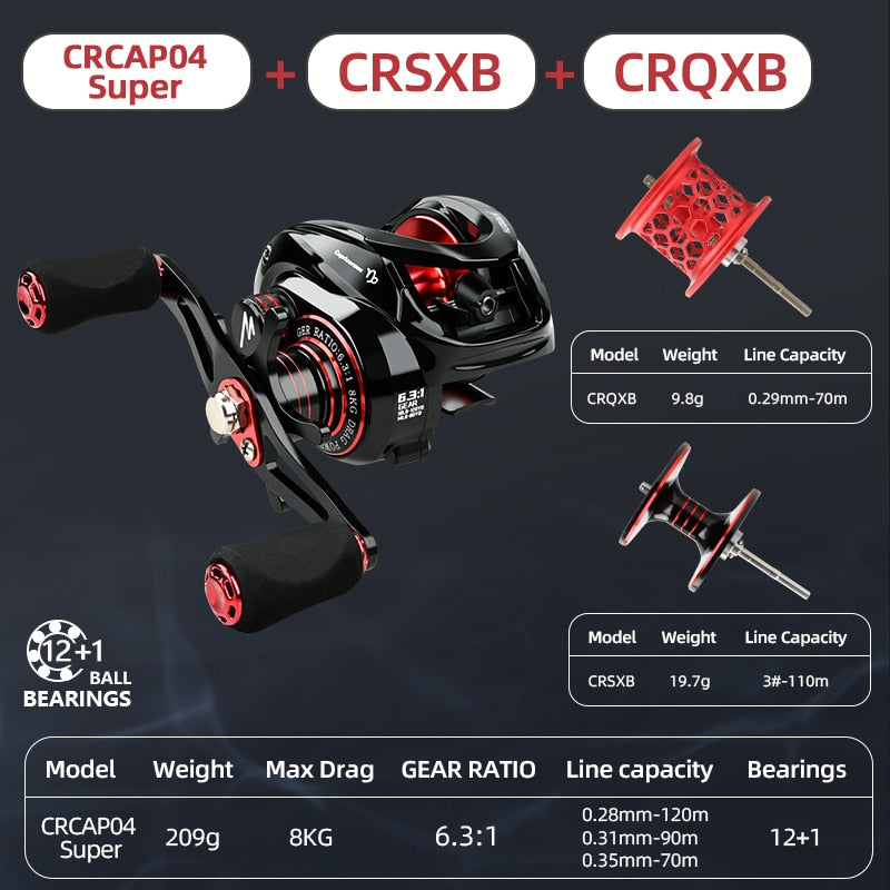 Multirulle - Baitcasting Reel High Speed 6.3:1 Gear Ratio 12+1BB Fresh Saltwater Magnetic Brake System Ultralight Fishing CR04 Series