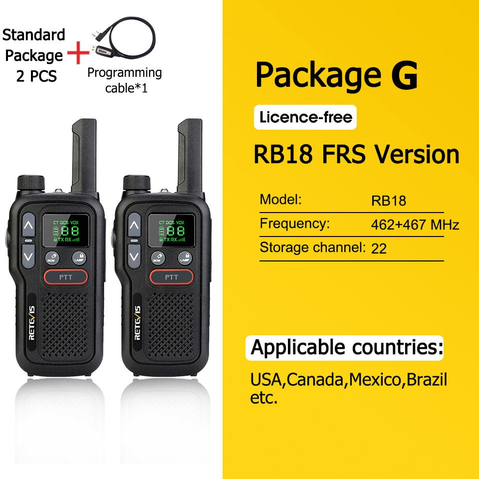 Walkie Talkie Retevis RB618 - Tvåvägsradio för jakt - Mini Walkie Talkie Rechargeable Walkie-Talkies 1 or 2 pcs PTT PMR446 Long Range Portable Two-way Radio For Hunting