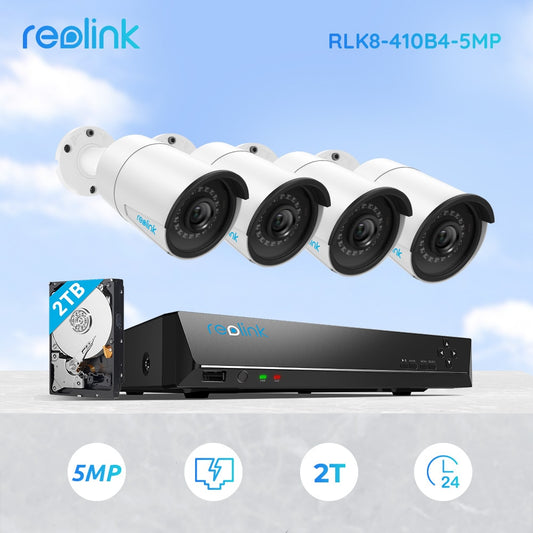 Reolink 4MP 5MP Camera System 8ch PoE NVR&amp;4 PoE IP Cameras Bullet Outdoor HD Video Surveillance Kit 2TB HDD RLK8-410B4