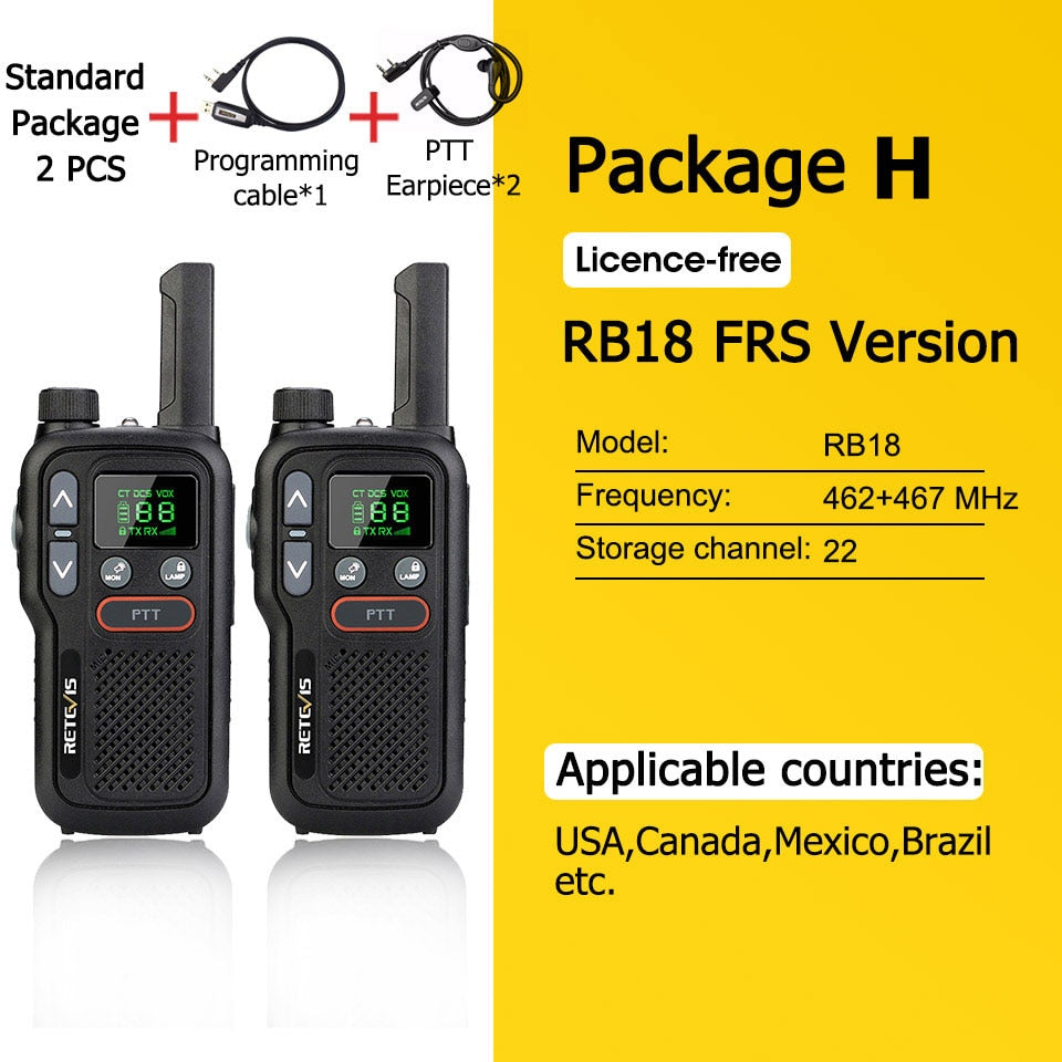 Walkie Talkie Retevis RB618 - Tvåvägsradio för jakt - Mini Walkie Talkie Rechargeable Walkie-Talkies 1 or 2 pcs PTT PMR446 Long Range Portable Two-way Radio For Hunting