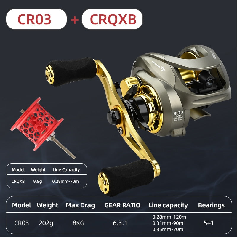 Multirulle - Baitcasting Reel High Speed 6.3:1 Gear Ratio 12+1BB Fresh Saltwater Magnetic Brake System Ultralight Fishing CR04 Series