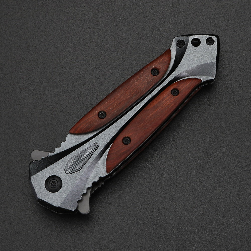 Wooden handle folding knife Outdoor pocket knife Camping EDC hunting knife High hardness multi-functional knife