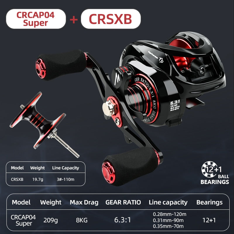 Multirulle - Baitcasting Reel High Speed 6.3:1 Gear Ratio 12+1BB Fresh Saltwater Magnetic Brake System Ultralight Fishing CR04 Series