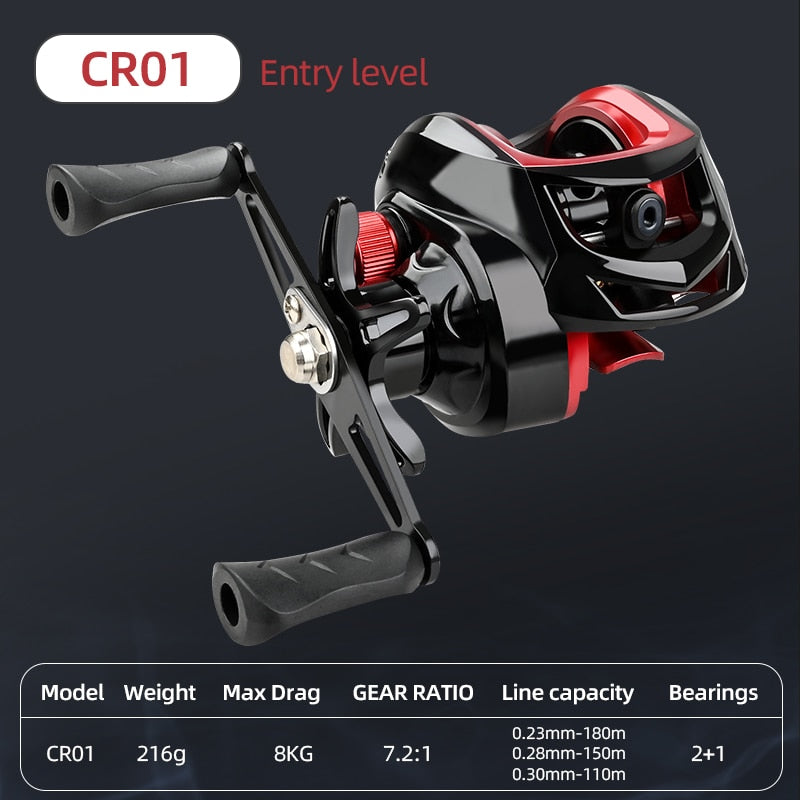 Multirulle - Baitcasting Reel High Speed 6.3:1 Gear Ratio 12+1BB Fresh Saltwater Magnetic Brake System Ultralight Fishing CR04 Series