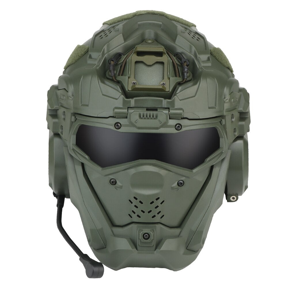 Tactical Assault Helmet - Modern Militärhjälm med Skyddsmask och Headset - Inkl Night Vision Fäste