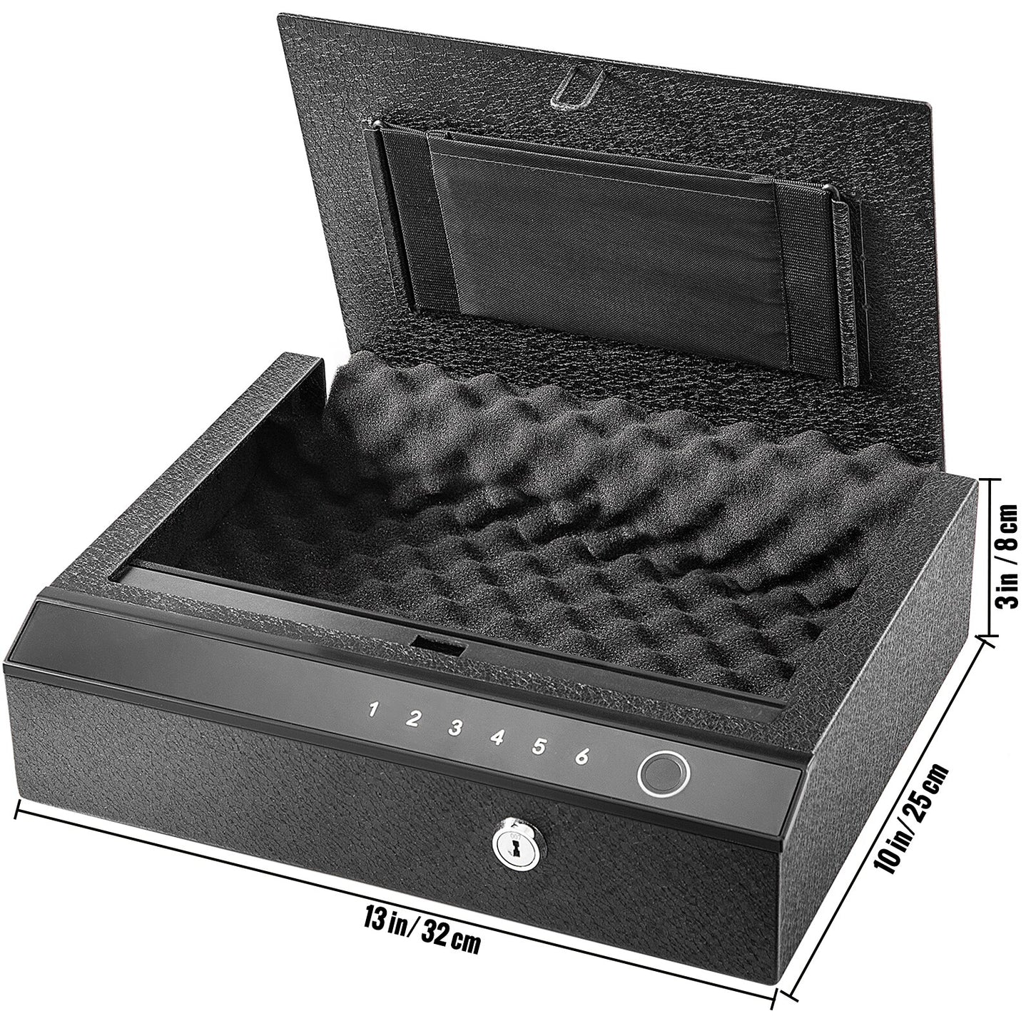 Säkerhetsbox för Pistol från VEVOR med fingavtrycksläsare - Gun Safe Q235 Steel Pistol Safe 3-Way Quick Access Firearm Case 4L Gun Box Advanced Biometric Technology Travel Gun Safe